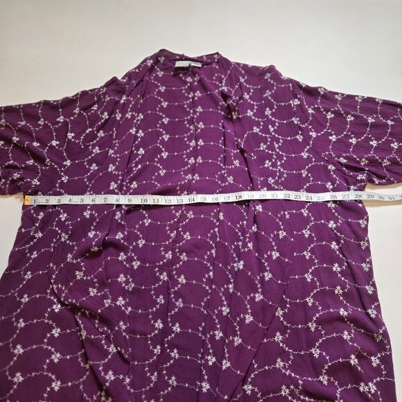 Roaman's Women Purple Long Cardigan Duster Purple Floral Rayon 34W 5-3687-0 Flow - Picture 7 of 9